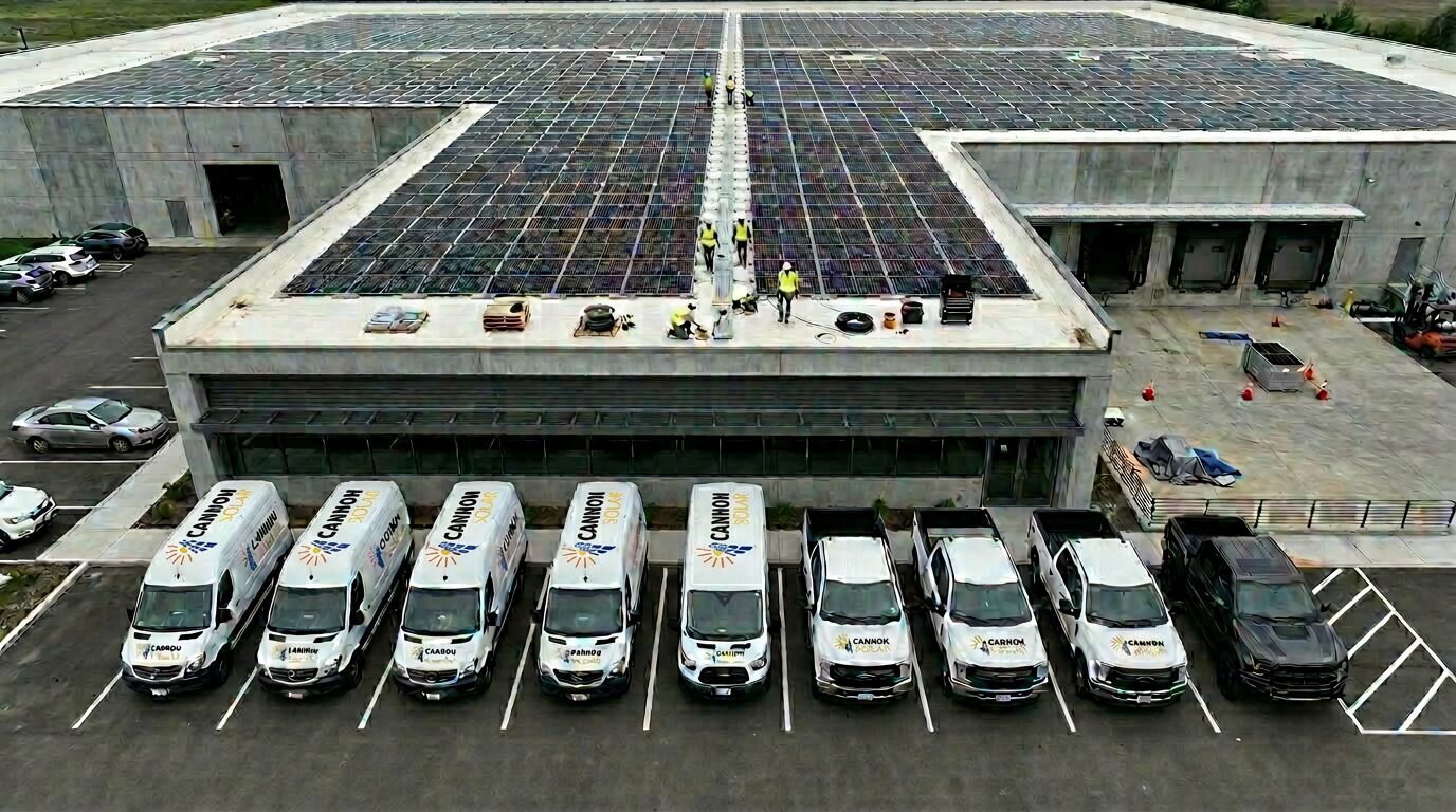Cannon Solar commercial jobsite - rooftop array under construction